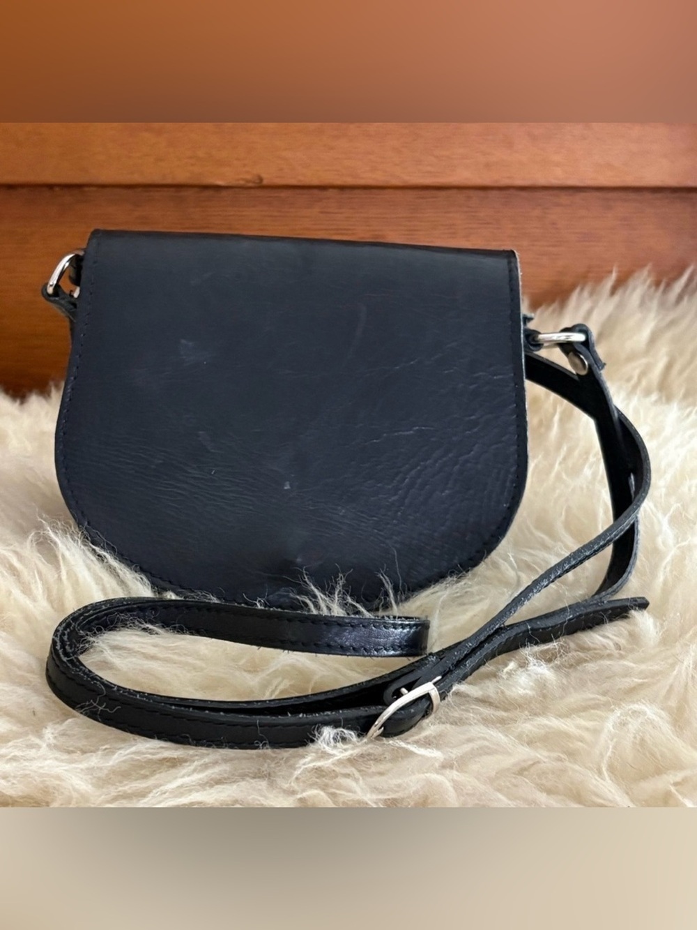 Dark Black Leather Mini Crossbody Bag